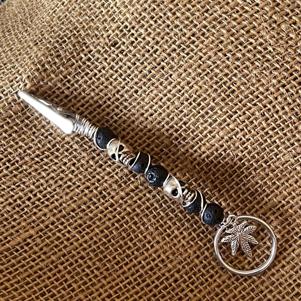 Metal Skull and Black Lava Rock Roach Clip / Keyring